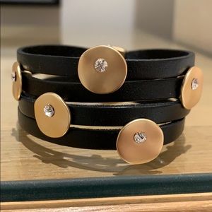 Black and Gold Leather Bracelet